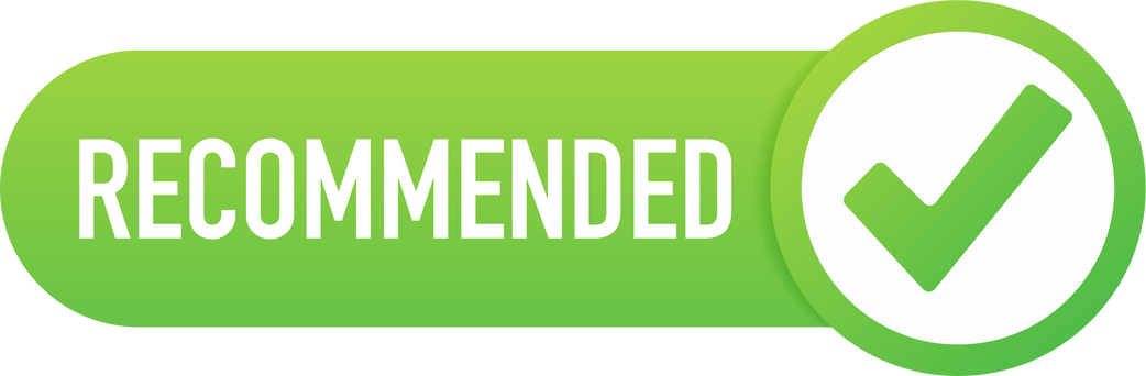 Recommend icon. White label recommended on green background. Vector stock illustration.